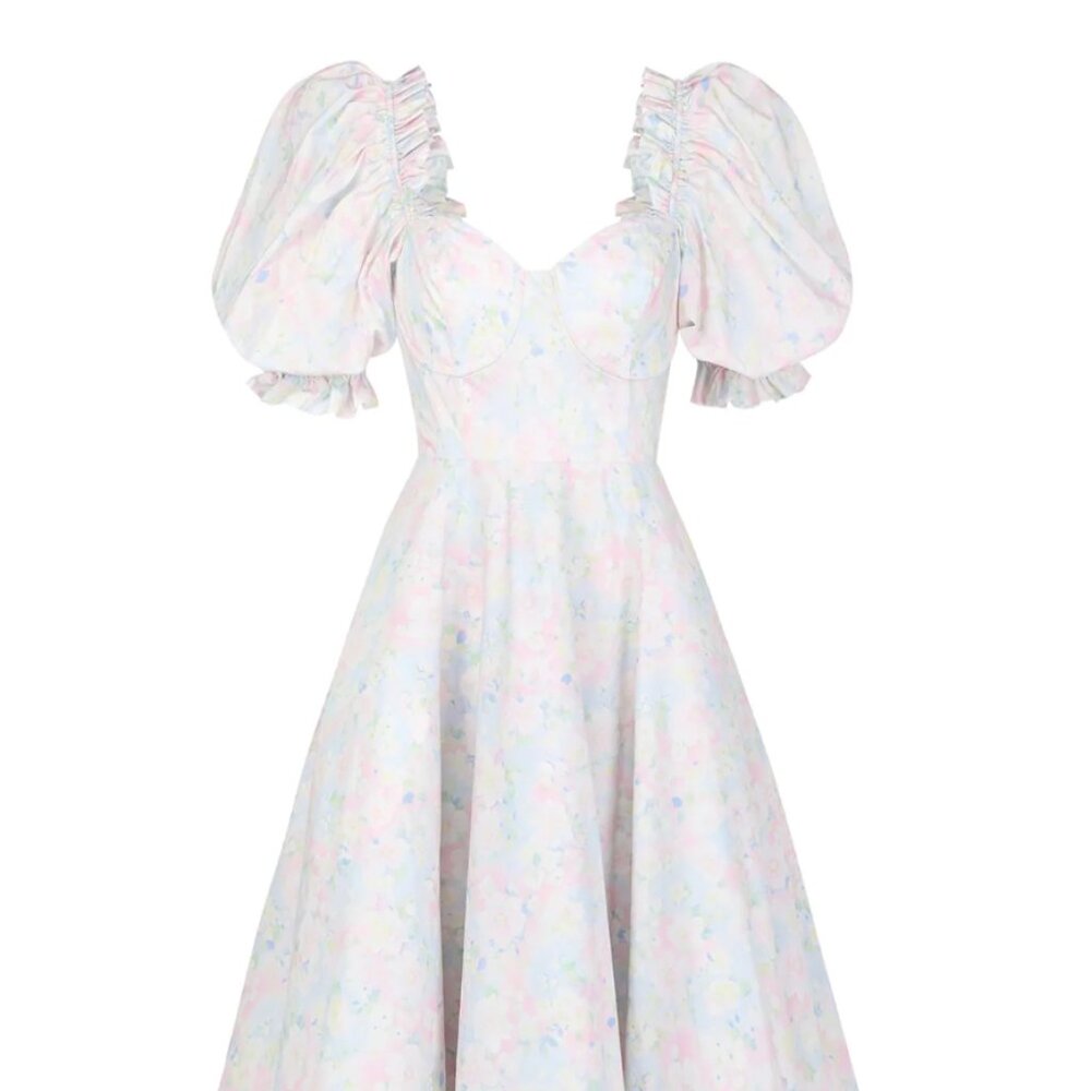 Selkie NWT Pastel Bouquet tea Rose Romantic Puff Sleeve Dress Size 3X Fantasy